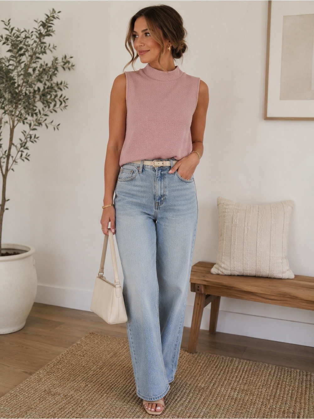 Express Sleeveless Mock Neck Top - Blush Pink